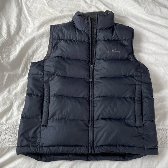 Eddie Bauer MEDIUM Premium Down Puffer Vest Mens Full Zip Pockets navy blue - Picture 1 of 8